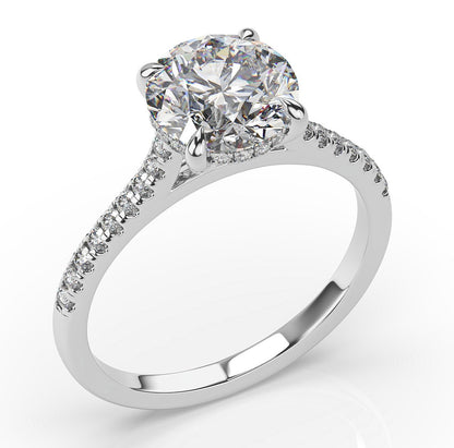Round Brilliant White Gold Hidden Halo Moissanite Engagement Ring 