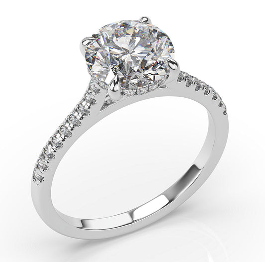 Round Brilliant White Gold Hidden Halo Moissanite Engagement Ring 