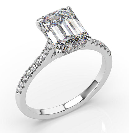 Emerald White Gold Hidden Halo Moissanite Engagement Ring 