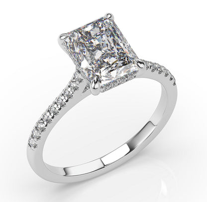 Radiant White Gold Hidden Halo Moissanite Engagement Ring 