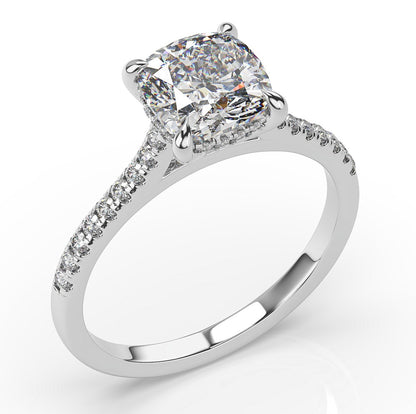 Cushion White Gold Hidden Halo Moissanite Engagement Ring 