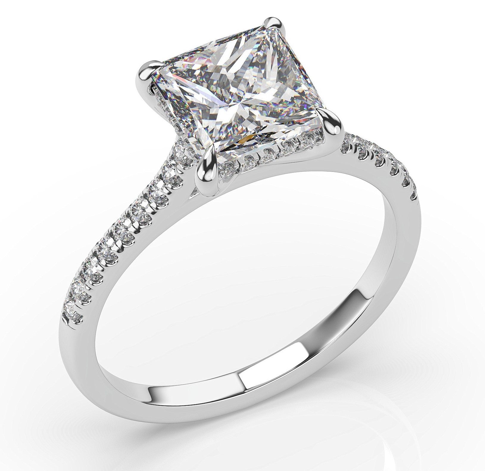 Princess White Gold Hidden Halo Moissanite Engagement Ring 
