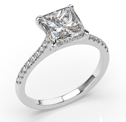 Princess White Gold Hidden Halo Moissanite Engagement Ring 