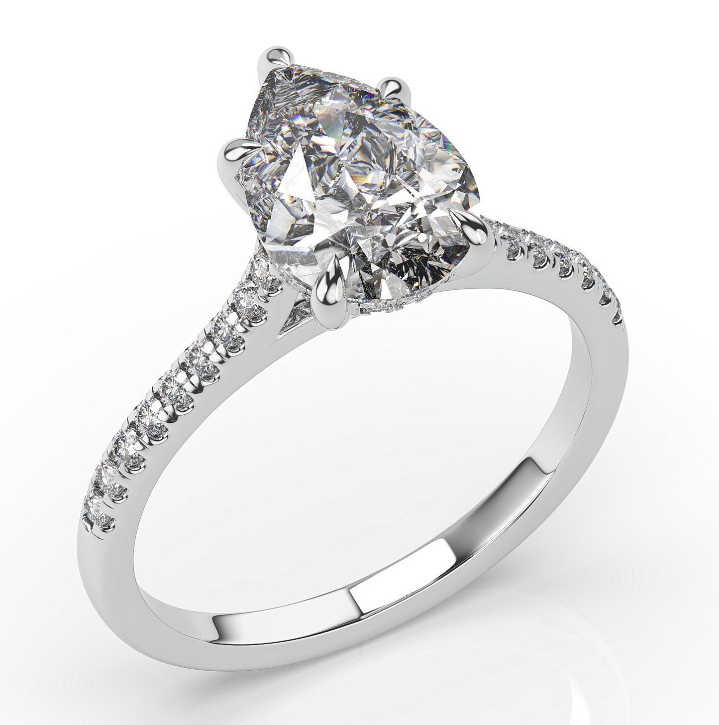 Pear White Gold Hidden Halo Moissanite Engagement Ring 