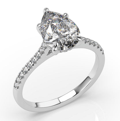 Pear White Gold Hidden Halo Moissanite Engagement Ring 