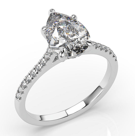 Pear White Gold Hidden Halo Moissanite Engagement Ring 