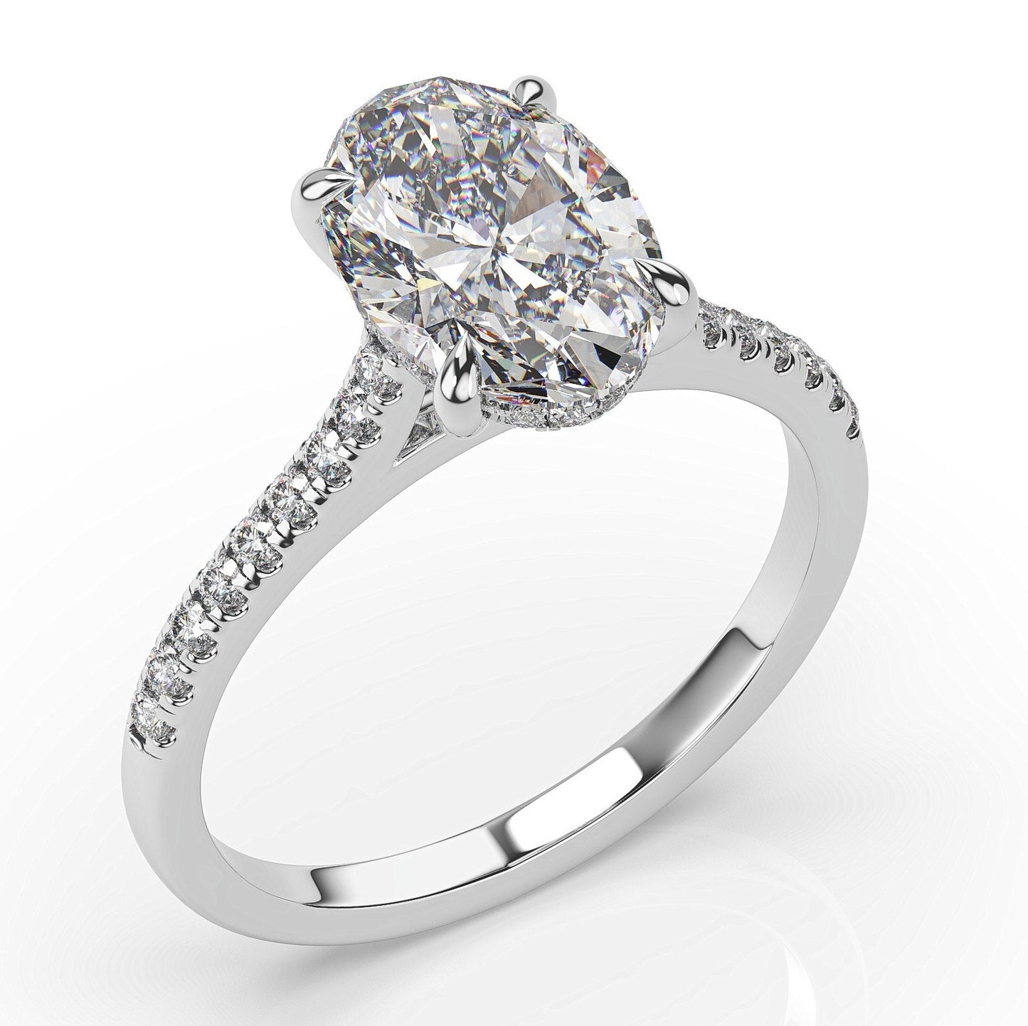 Oval White Gold Hidden Halo Moissanite Engagement Ring 