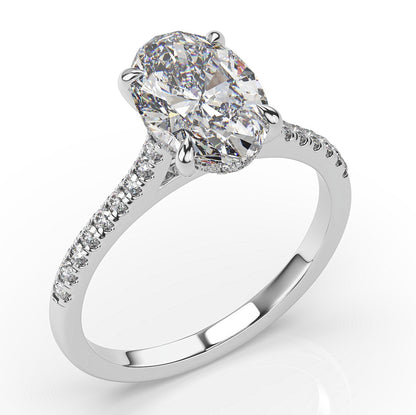 Oval White Gold Hidden Halo Moissanite Engagement Ring 