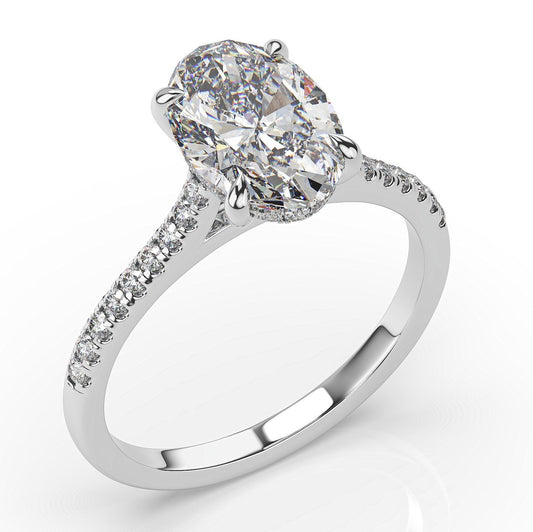Oval White Gold Hidden Halo Moissanite Engagement Ring 