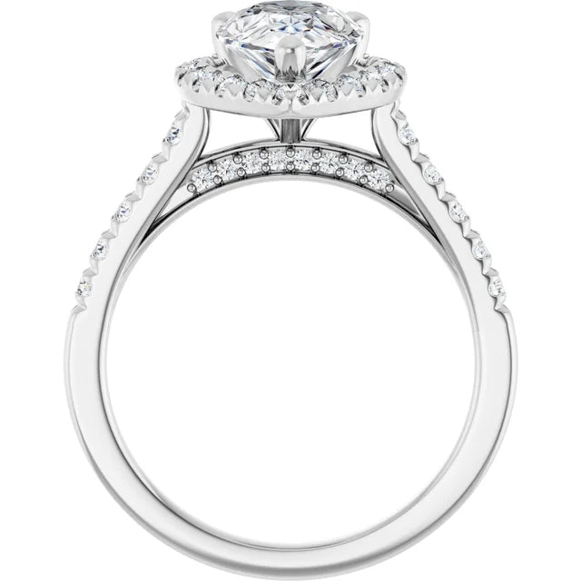 Custom Pear Halo Style Engagement Ring & Wedding Band
