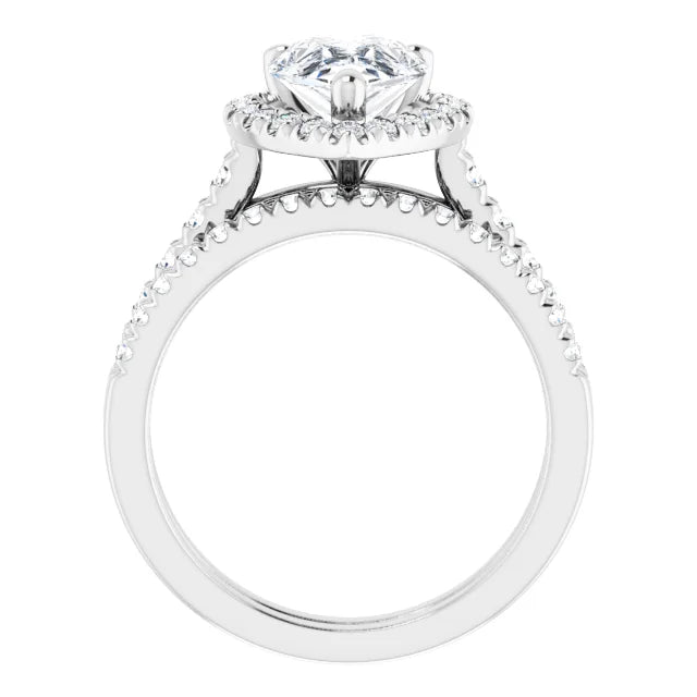 Custom Pear Halo Style Engagement Ring & Wedding Band