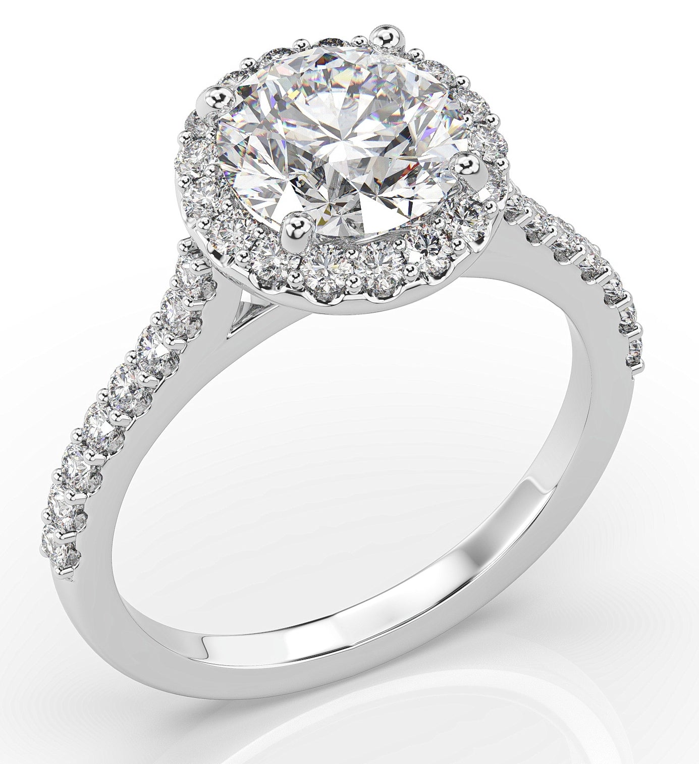 Round Brilliant White Gold Halo Moissanite Engagement Ring 