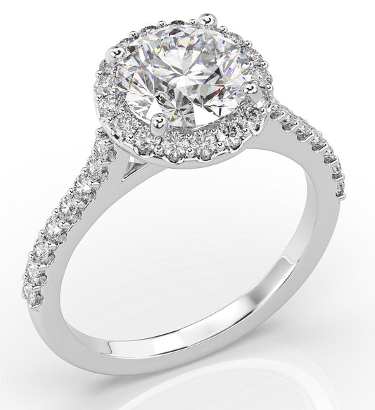 Round Brilliant White Gold Halo Moissanite Engagement Ring 