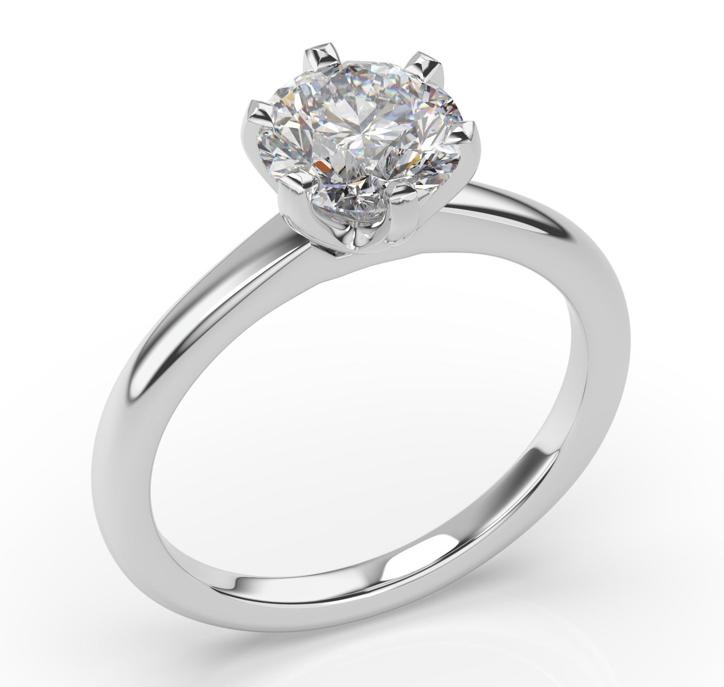 Round Brilliant White Gold Six Claw Solitaire Moissanite Engagement Ring 