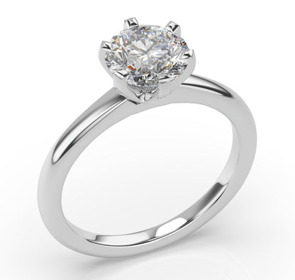 Round Brilliant White Gold Six Claw Solitaire Moissanite Engagement Ring 