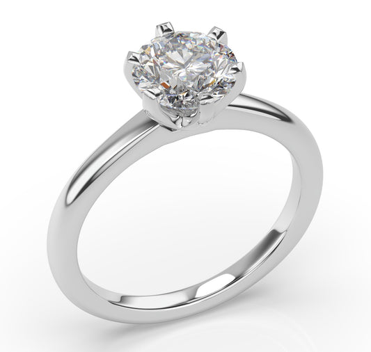 Round Brilliant White Gold Six Claw Solitaire Moissanite Engagement Ring 