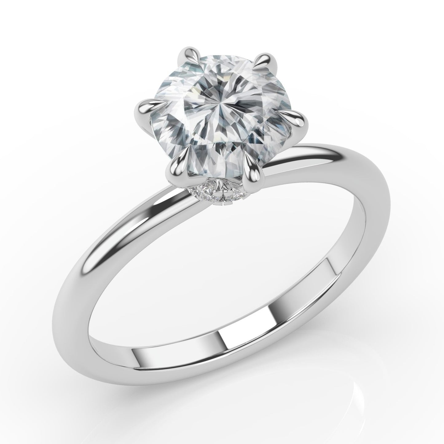 Round Brilliant White Gold Six Claw Solitaire Moissanite Engagement Ring 