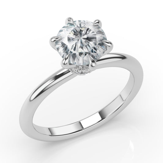 Round Brilliant White Gold Six Claw Solitaire Moissanite Engagement Ring 