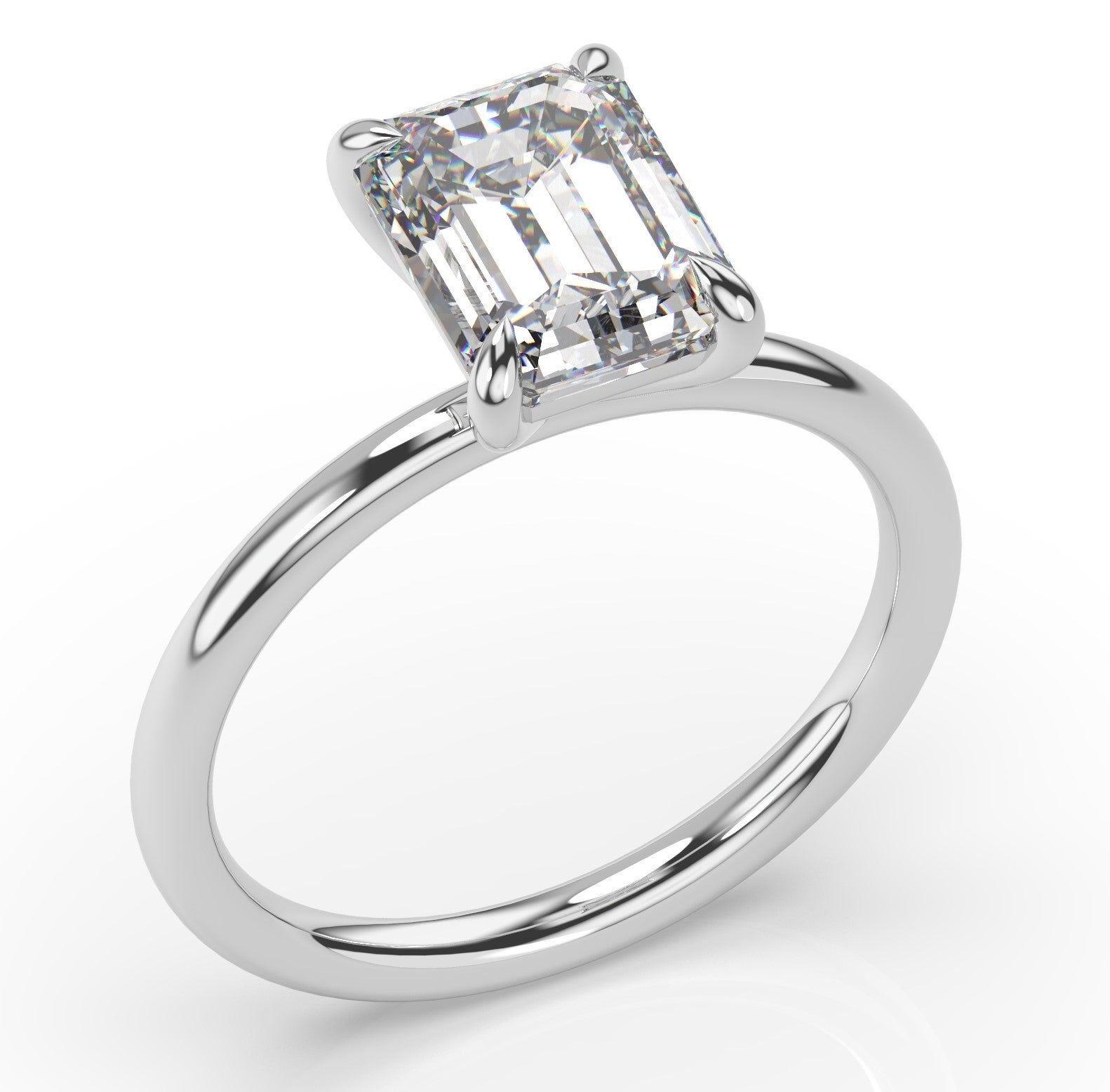 Emerald White Gold Four Claw Solitaire Moissanite Engagement Ring