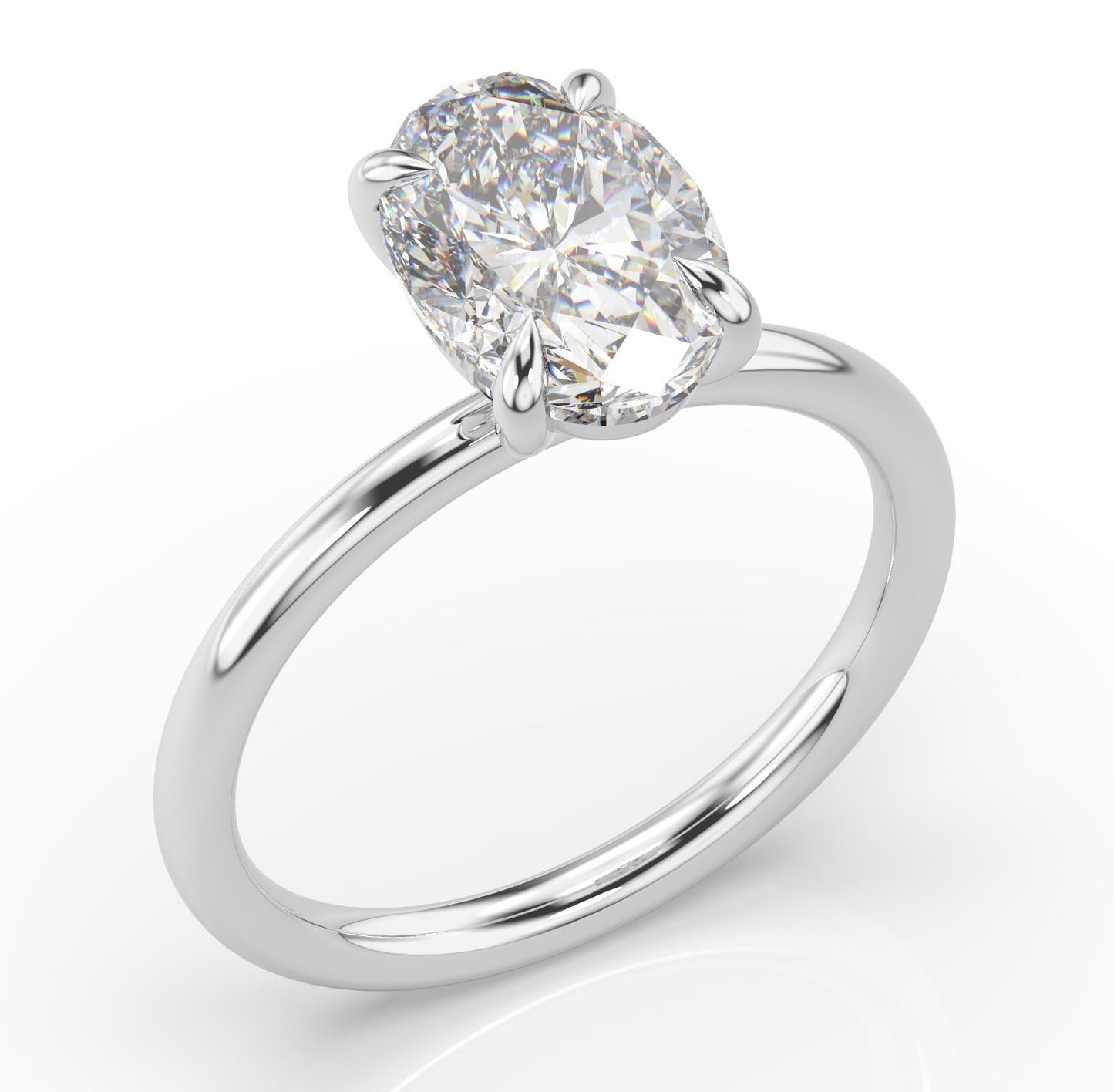 Oval White Gold Four Claw Solitaire Moissanite Engagement Ring