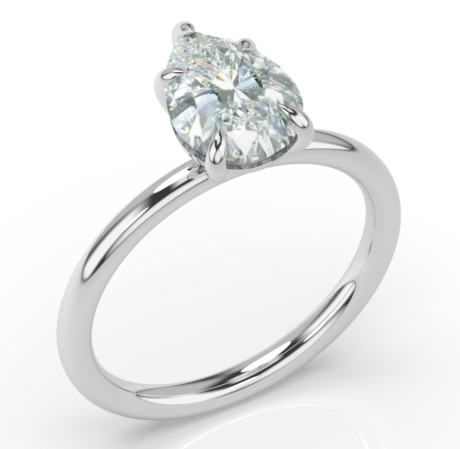 Pear White Gold Four Claw Solitaire Moissanite Engagement Ring