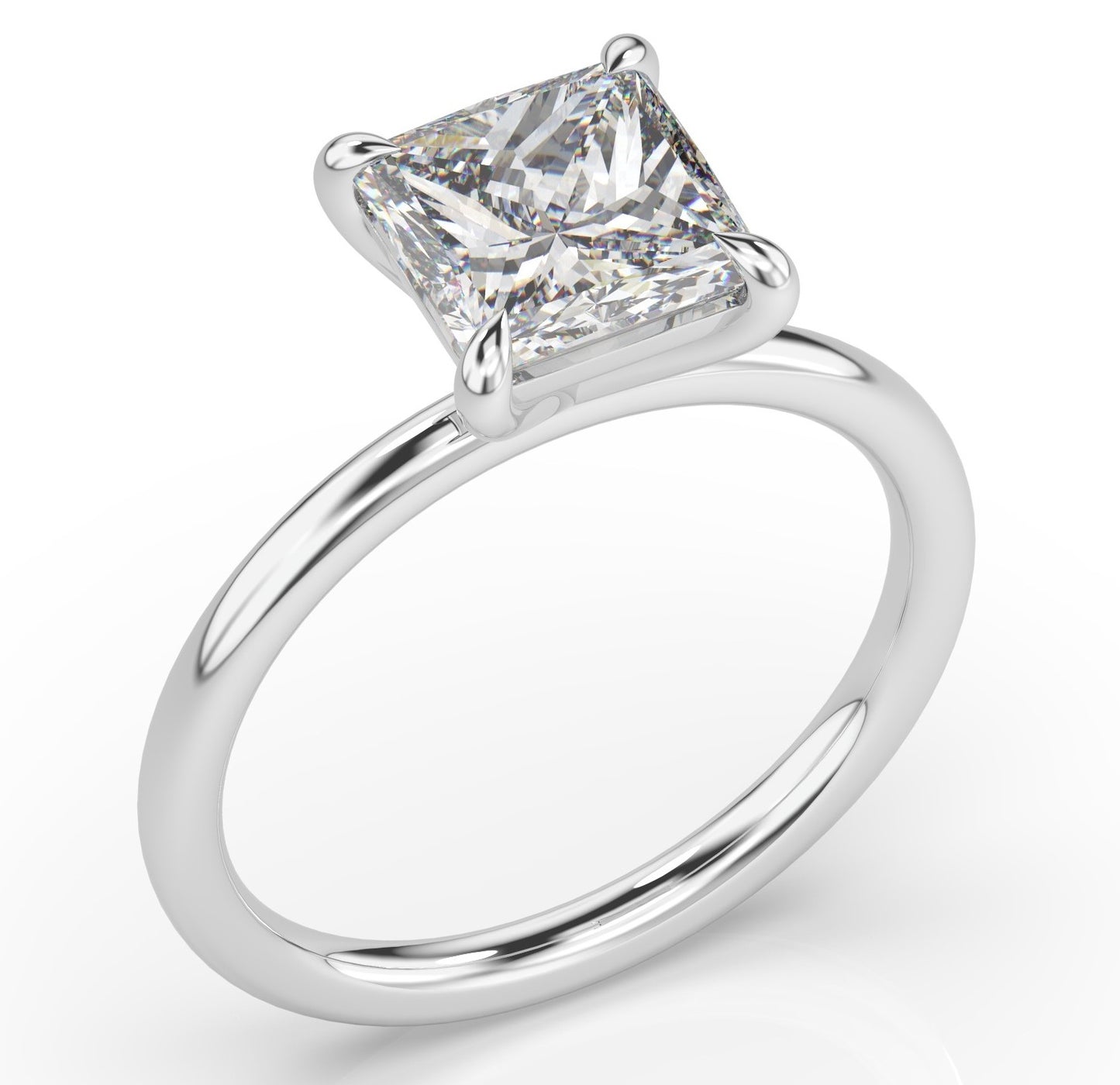 Princess White Gold Four Claw Solitaire Moissanite Engagement Ring