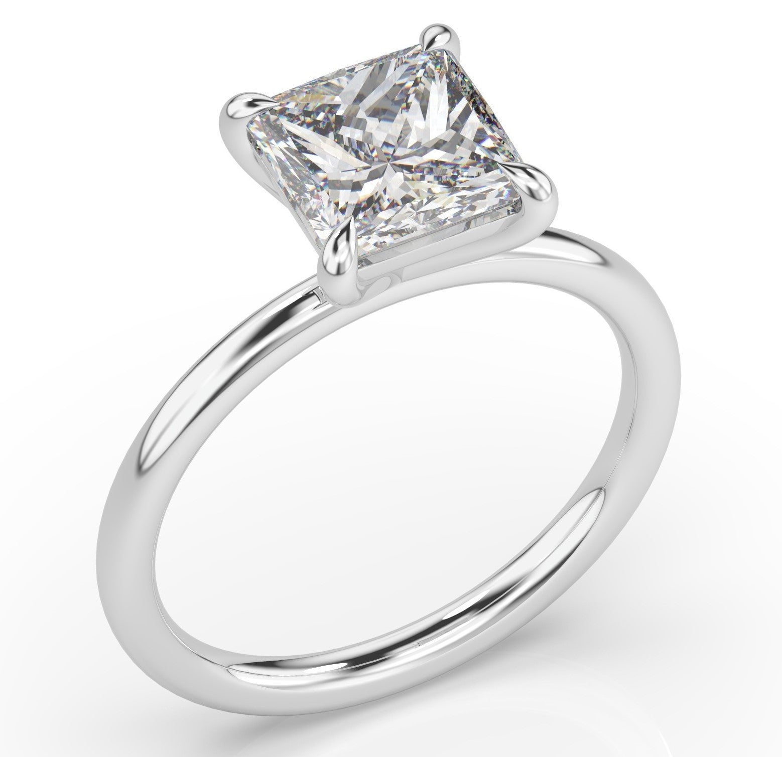 Princess White Gold Four Claw Solitaire Moissanite Engagement Ring