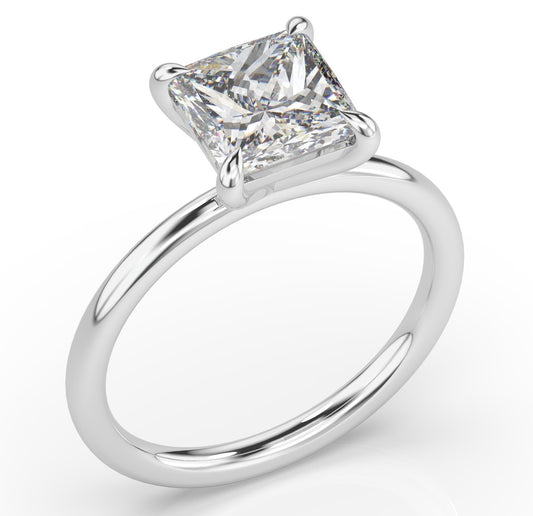 Princess White Gold Four Claw Solitaire Moissanite Engagement Ring