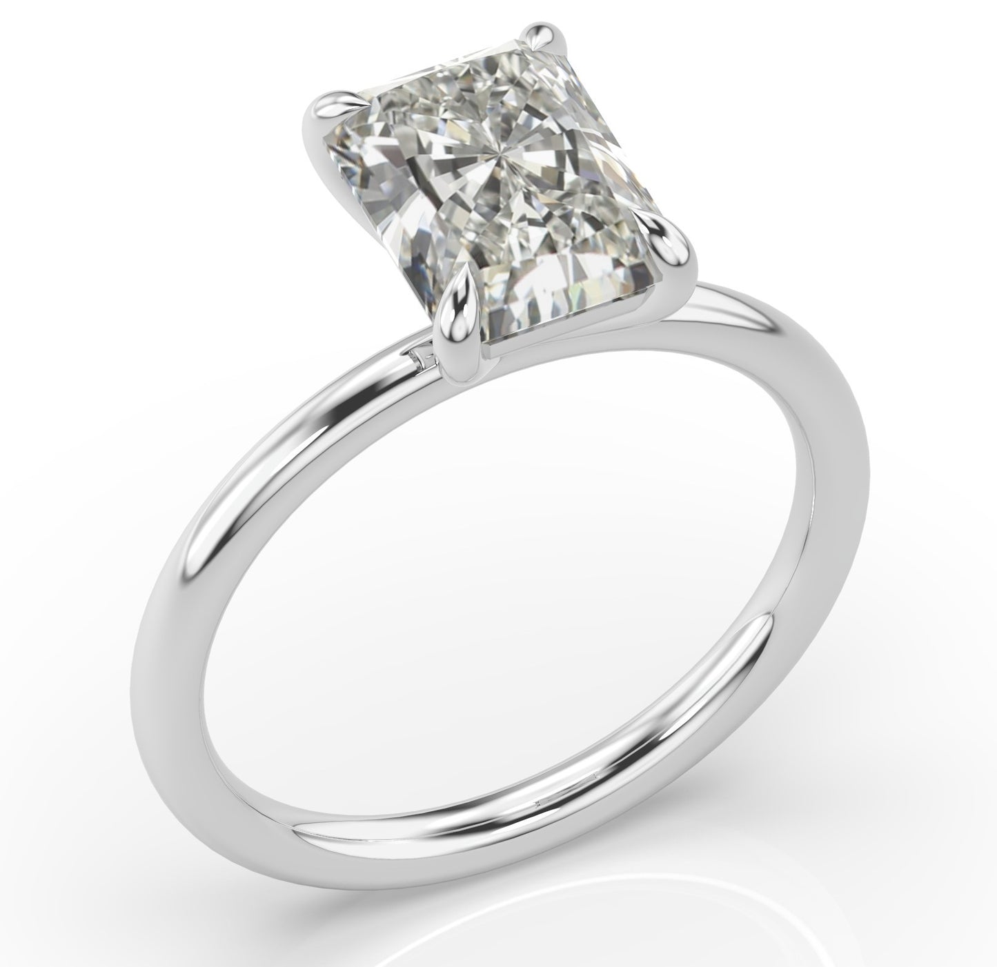 Radiant White Gold Four Claw Solitaire Moissanite Engagement Ring