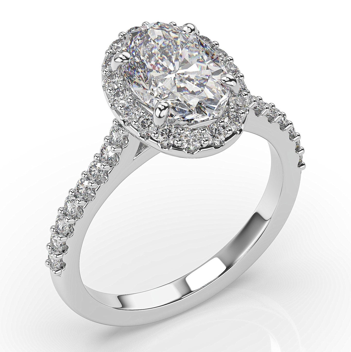 Oval White Gold Halo Moissanite Engagement Ring 