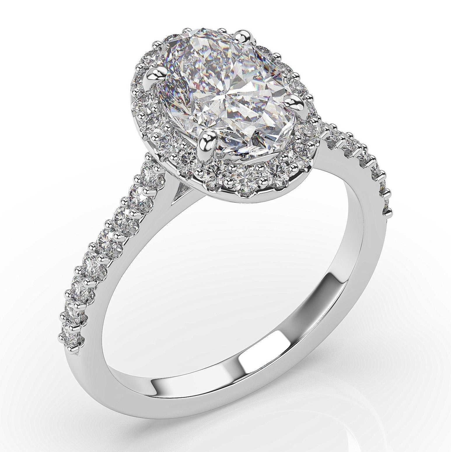 Oval White Gold Halo Moissanite Engagement Ring 