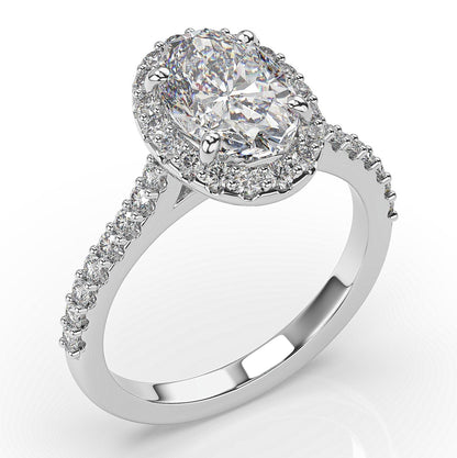 Oval White Gold Halo Moissanite Engagement Ring 