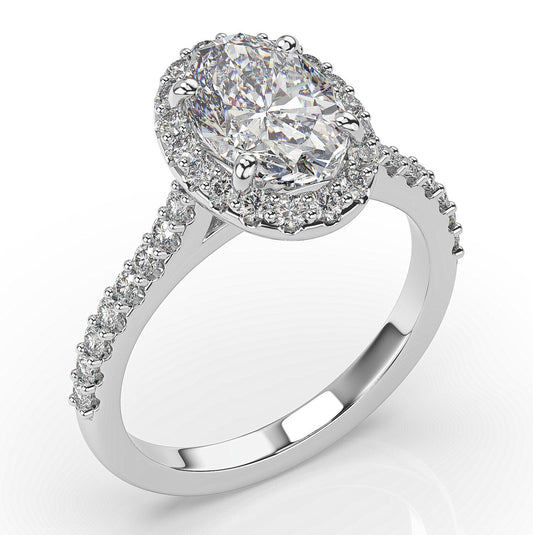 Oval White Gold Halo Moissanite Engagement Ring 