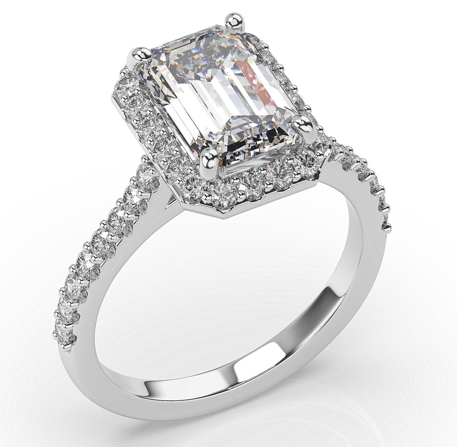 Emerald White Gold Halo Moissanite Engagement Ring 