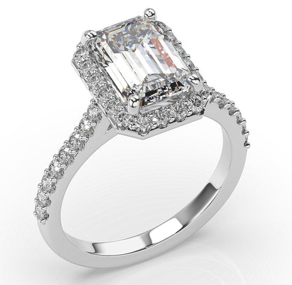 Emerald White Gold Halo Moissanite Engagement Ring 