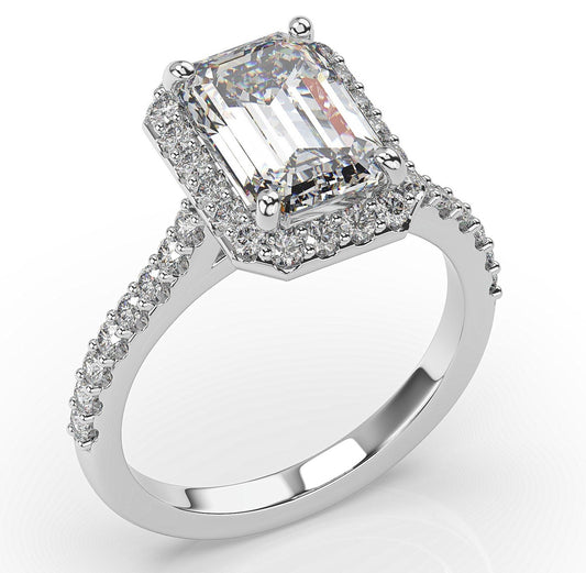 Emerald White Gold Halo Moissanite Engagement Ring 