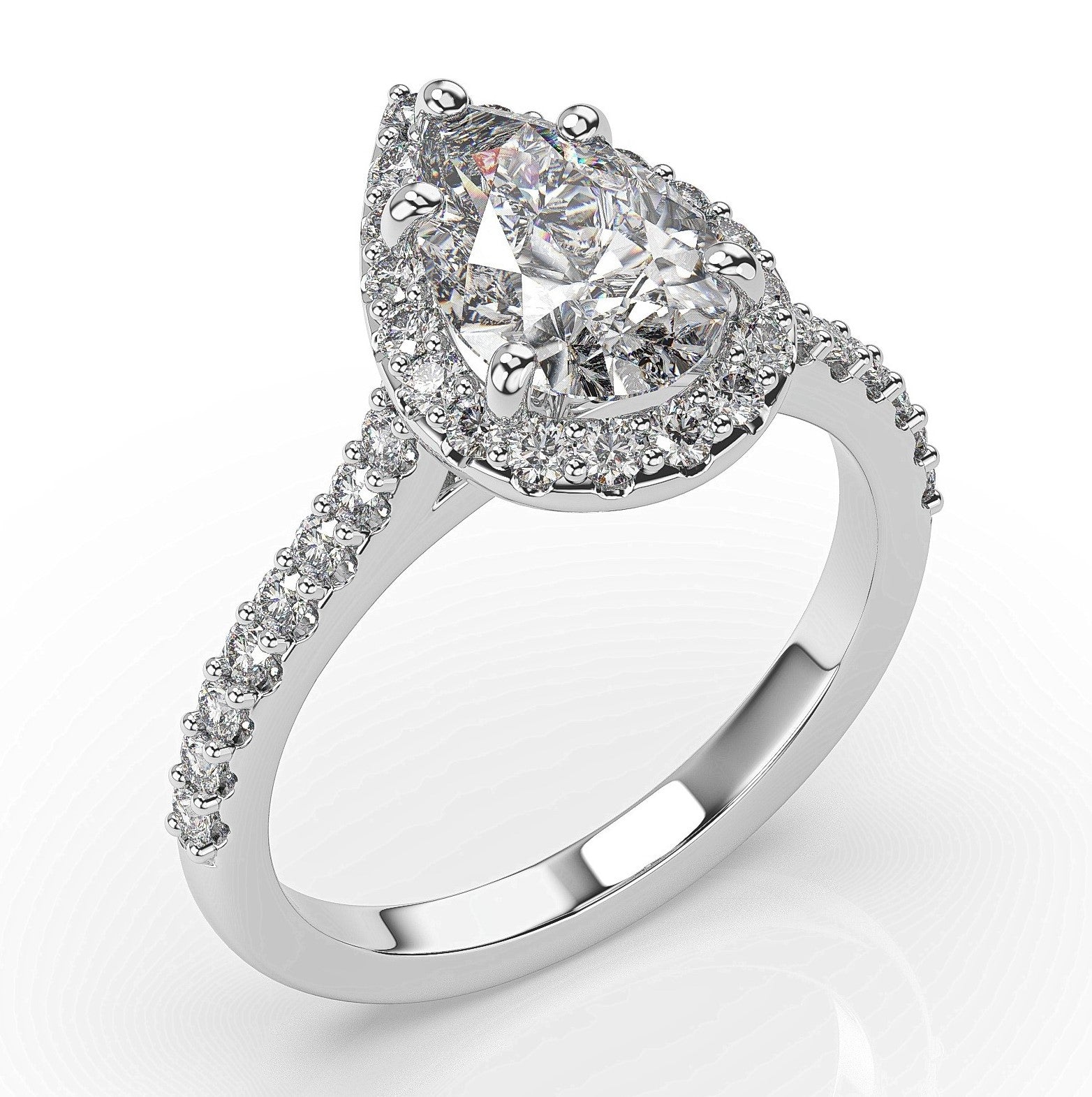 Pear White Gold Halo Moissanite Engagement Ring 