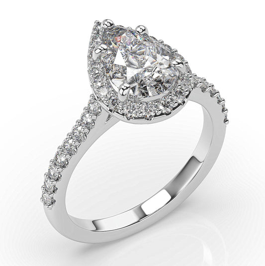 Pear White Gold Halo Moissanite Engagement Ring 