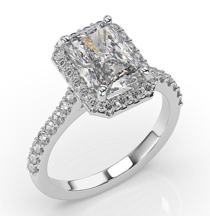 Radiant White Gold Halo Moissanite Engagement Ring 