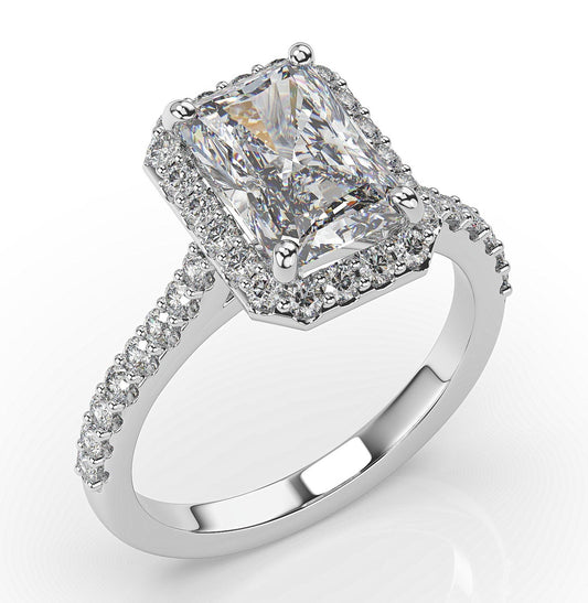 Radiant White Gold Halo Moissanite Engagement Ring 