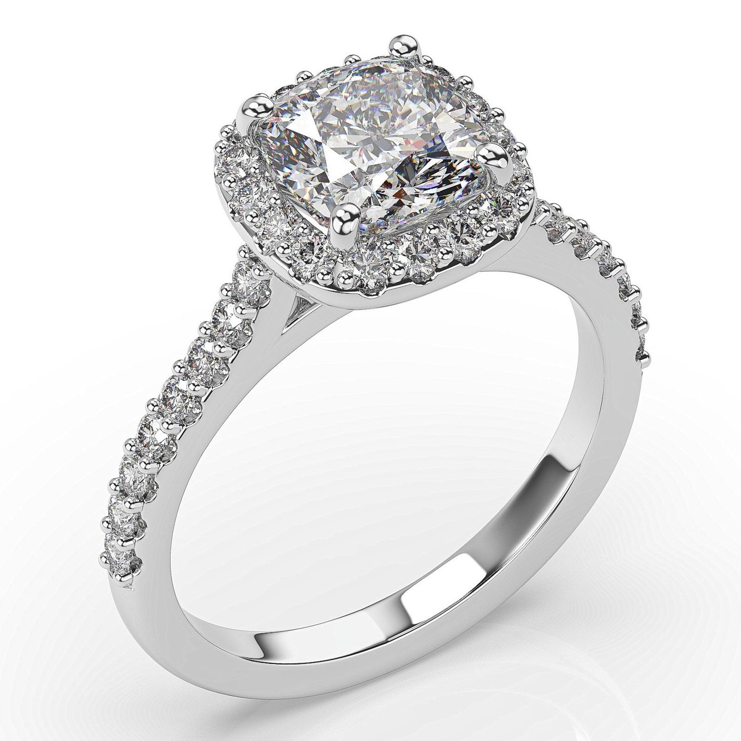 Cushion White Gold Halo Moissanite Engagement Ring 