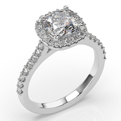 Cushion White Gold Halo Moissanite Engagement Ring 