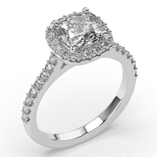 Cushion White Gold Halo Moissanite Engagement Ring 