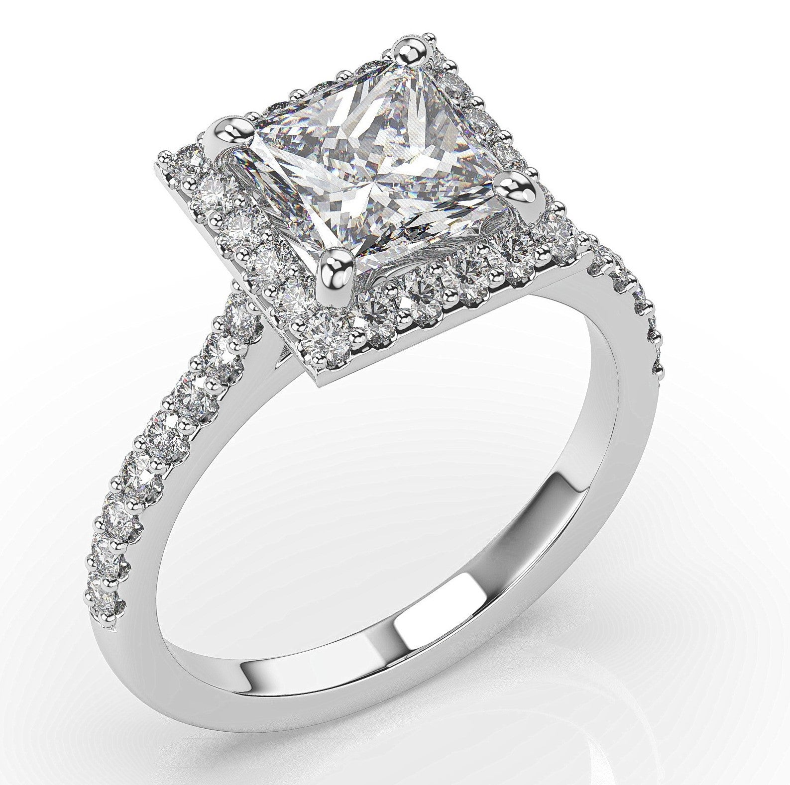 Princess White Gold Halo Moissanite Engagement Ring 