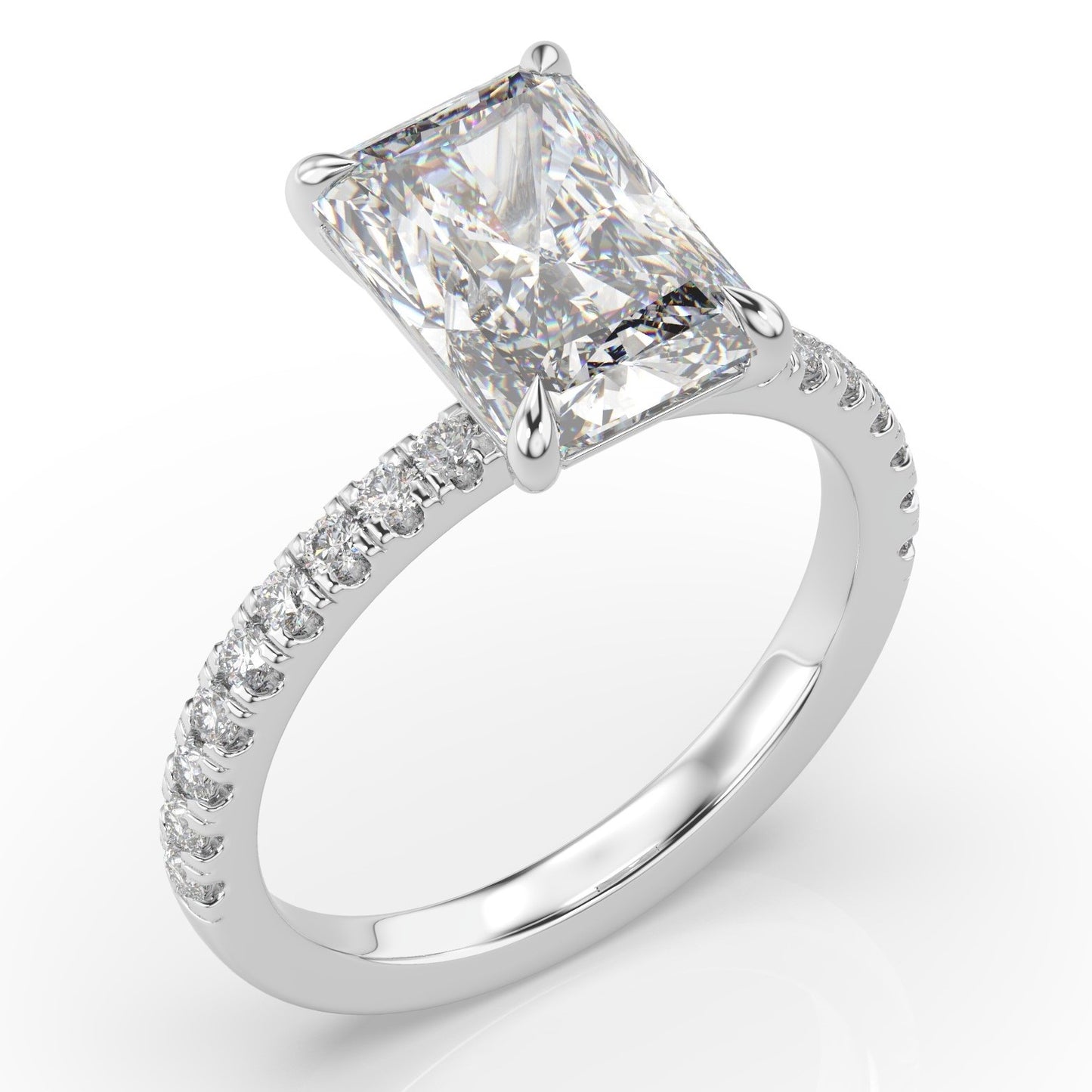 Radiant White Gold Pave Moissanite Engagement Ring 