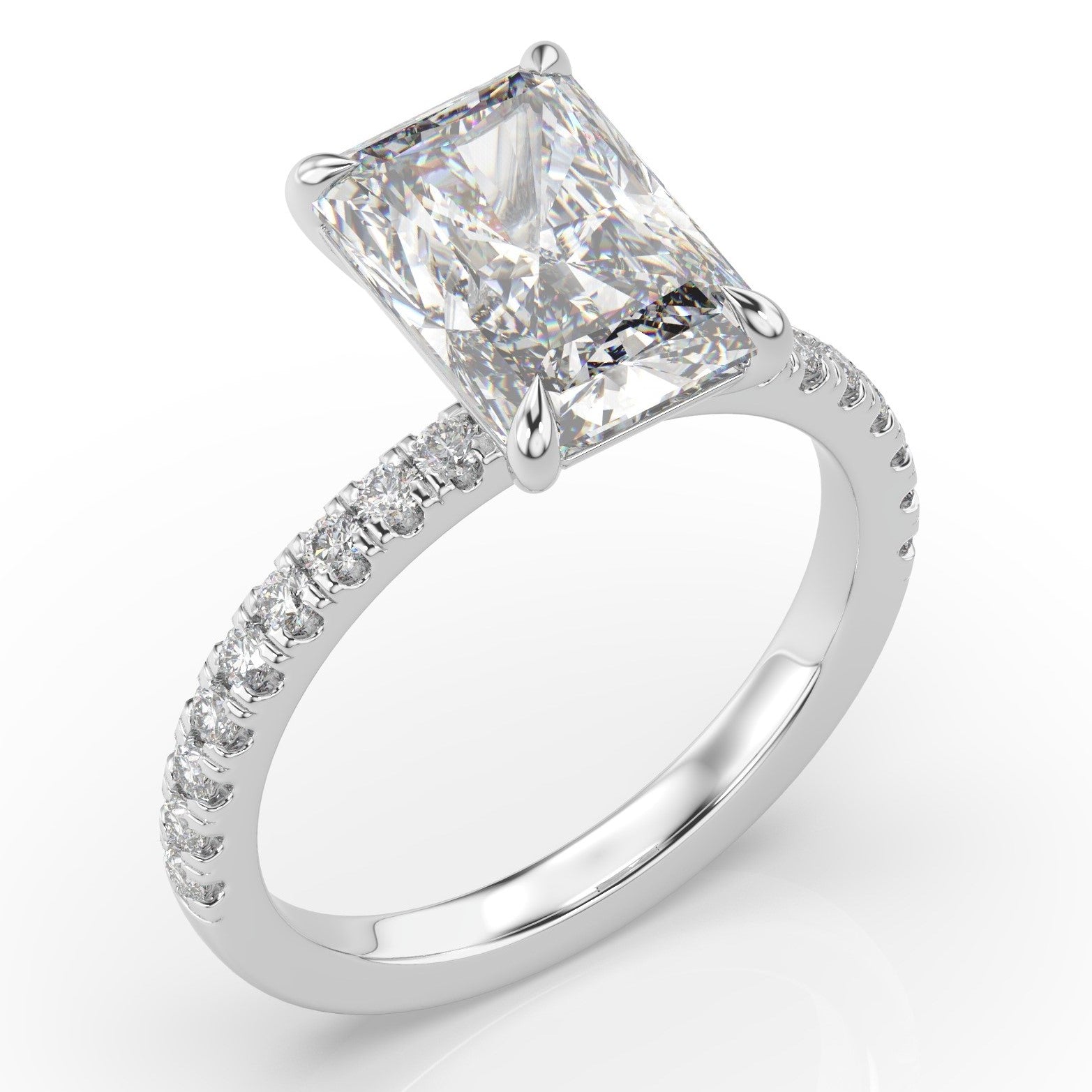 Radiant White Gold Pave Moissanite Engagement Ring 