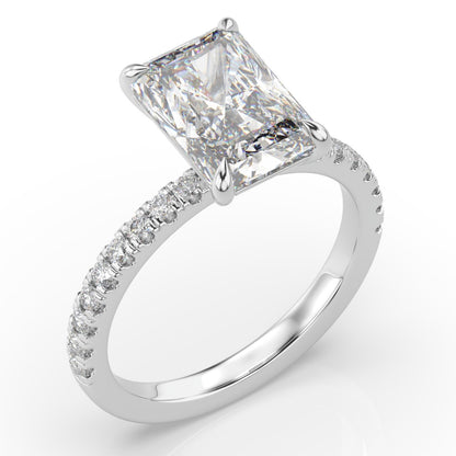 Radiant White Gold Pave Moissanite Engagement Ring 