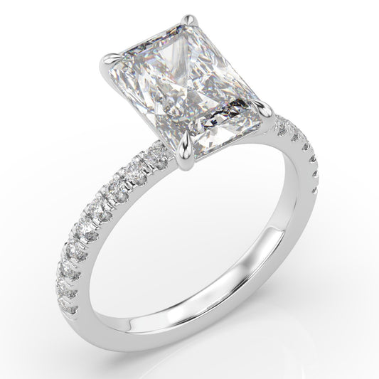 Radiant White Gold Pave Moissanite Engagement Ring 