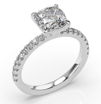 Cushion White Gold Pave Moissanite Engagement Ring 