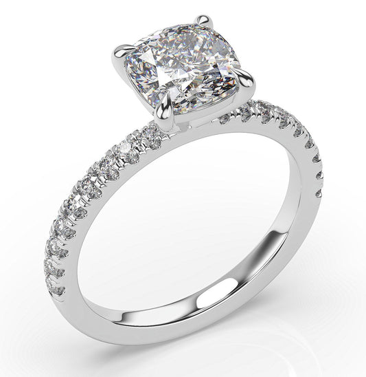 Cushion White Gold Pave Moissanite Engagement Ring 